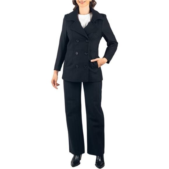Women's Wool Peacoat – Double-Breasted 3/4 Length Overcoat - Picture 5 of 7